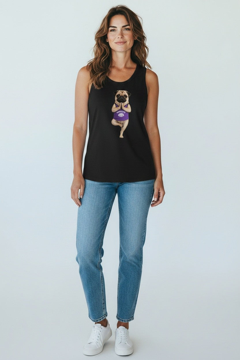 Women’s Slim Tank Top Pug In Yoga Pose