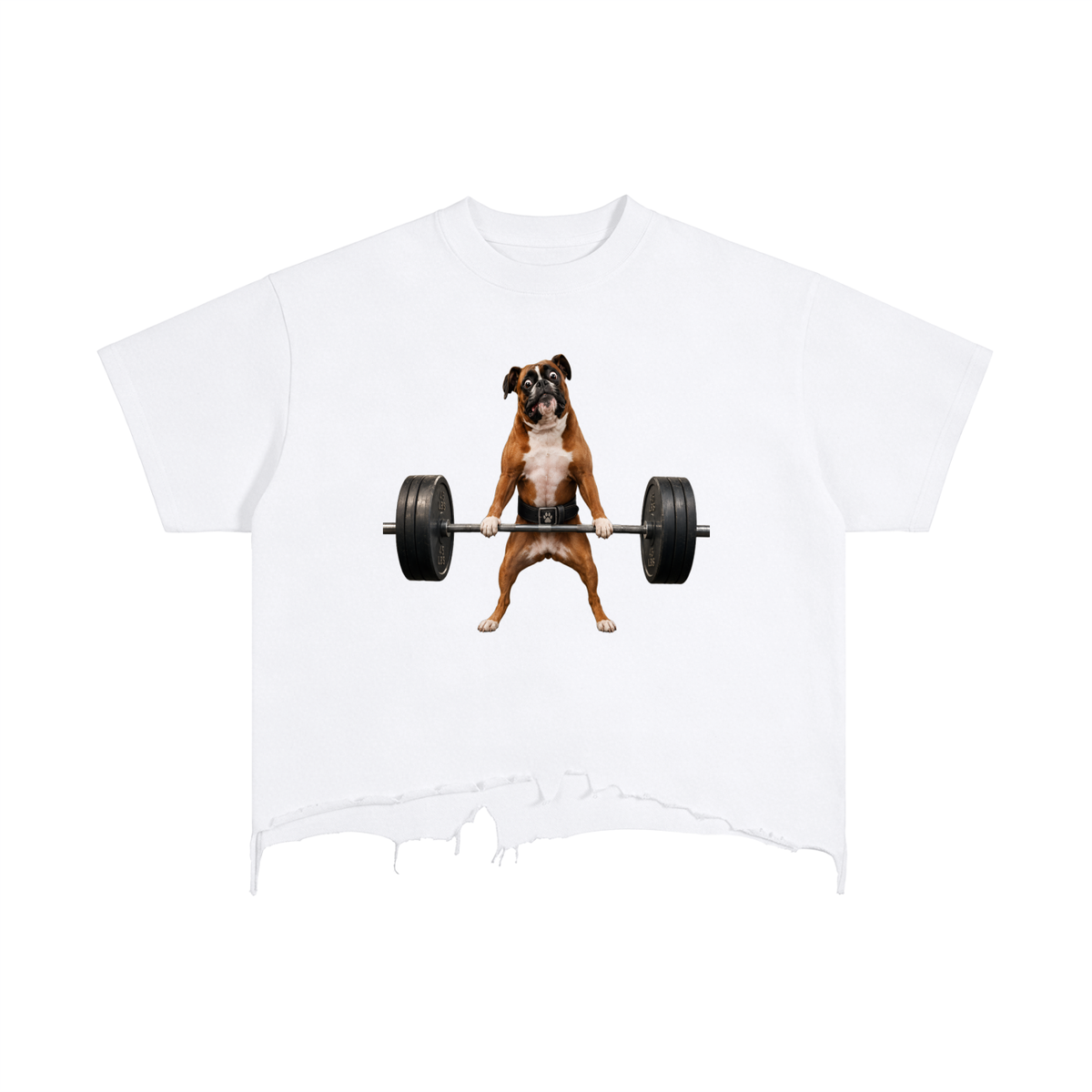 Vintage Wash Boxy Distressed Hem T-Shirt Boxer Lifting Barbell