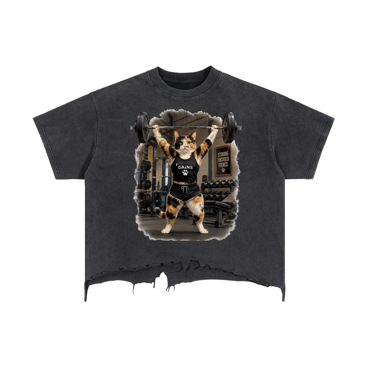 Pawsitive Power – Calico Barbell Boxy Ragged Hem Tee