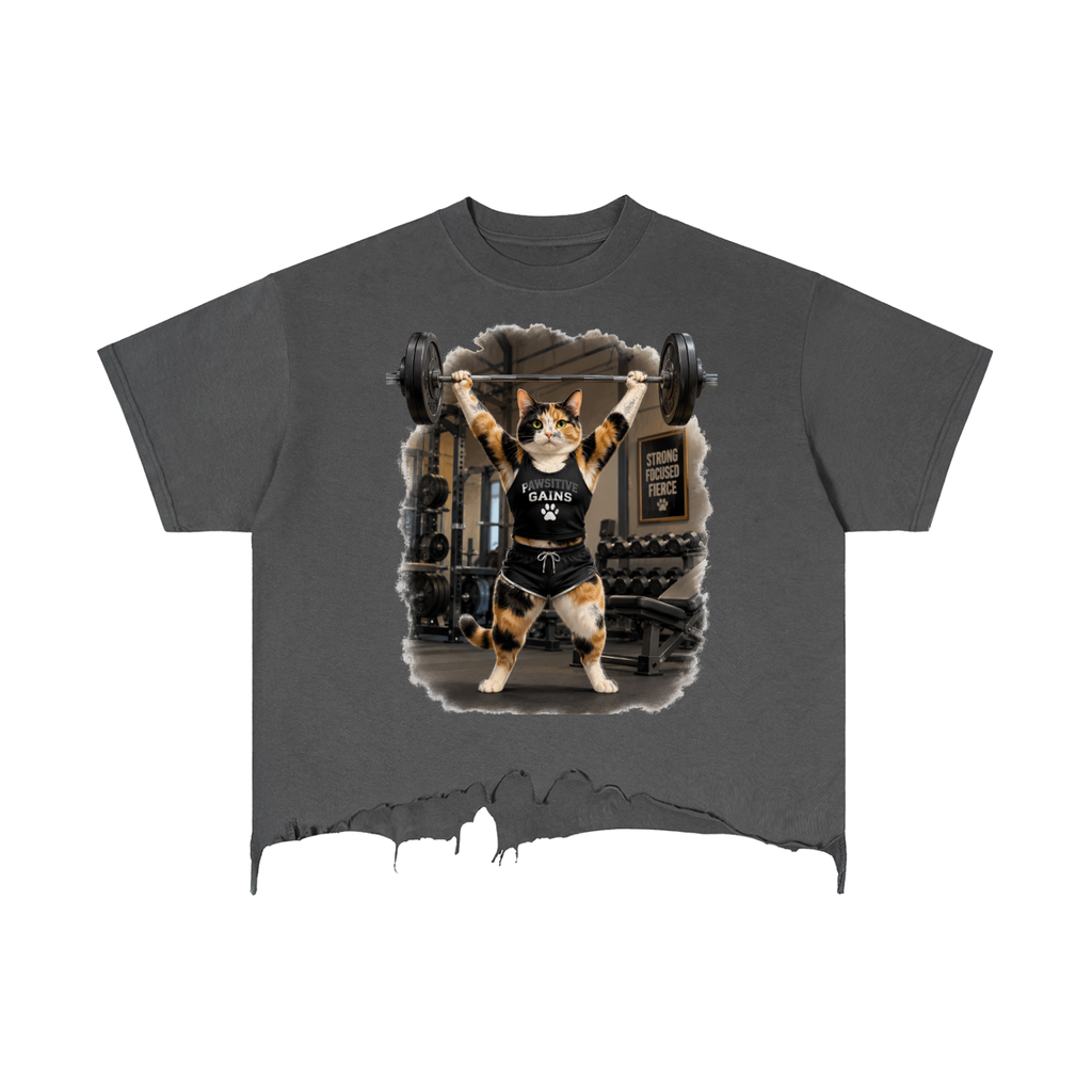 Pawsitive Power – Calico Barbell Boxy Ragged Hem Tee