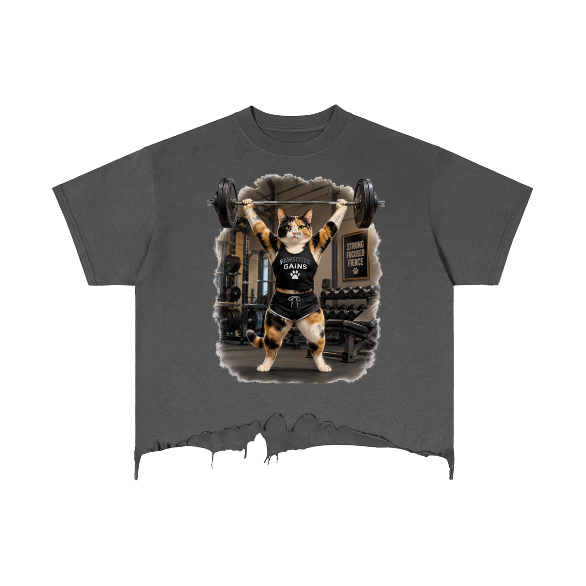 Pawsitive Power – Calico Barbell Boxy Ragged Hem Tee