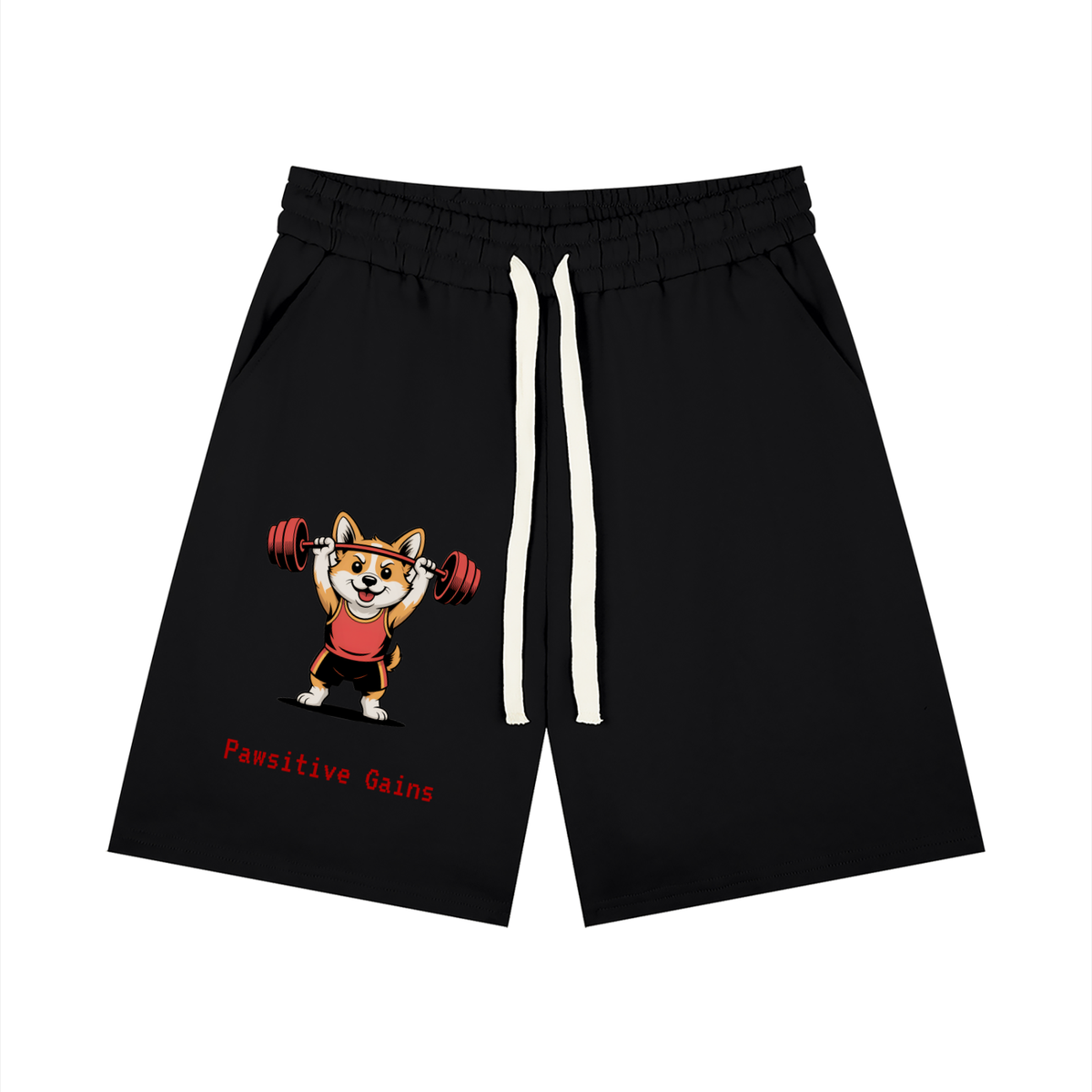 Men’s Loose Fit Drawstring Shorts Corgi lifting barbell overhead
