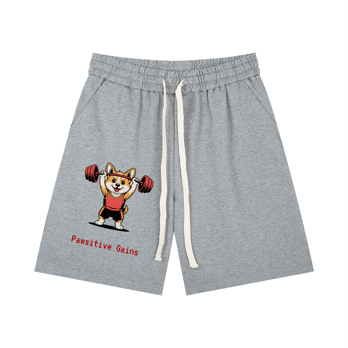 Men’s Loose Fit Drawstring Shorts Corgi lifting barbell overhead