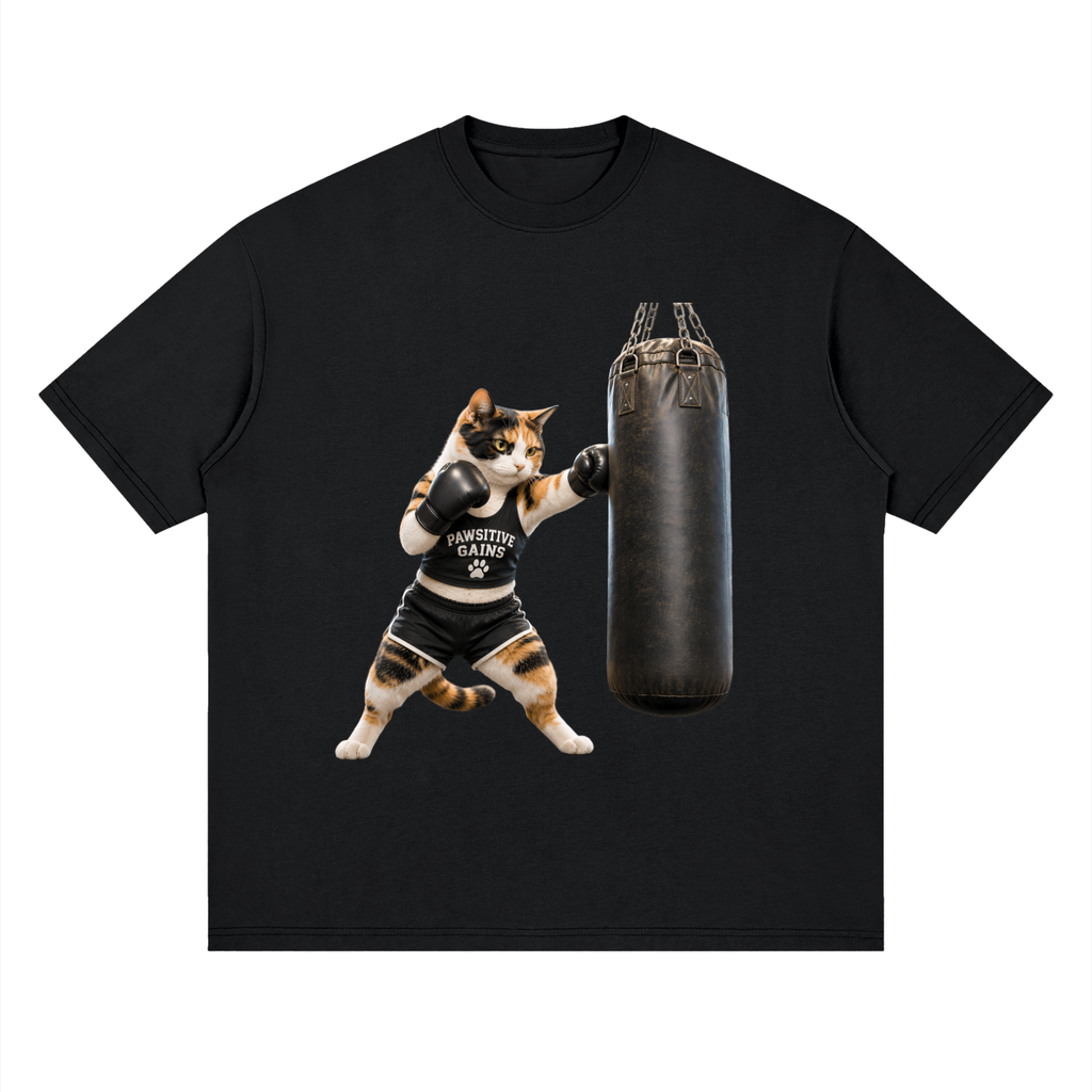 Streetwear Loose Drop Shoulder T-Shirt Calico Cat Boxing