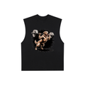 Raw Edge Cotton Tank Top With Image of A Golden Retriever Lifting A Barbell