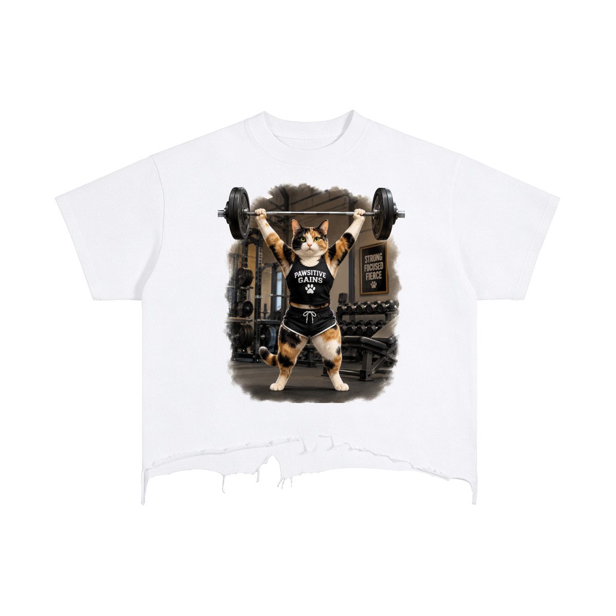 Pawsitive Power – Calico Barbell Boxy Ragged Hem Tee